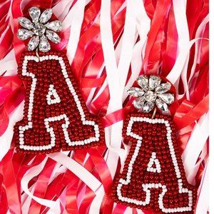 NWT *BOUTIQUE* Perfect 4 BAMA Fan!! BEJEWELED RED & WHITE 'A' SEED BEAD EARRINGS